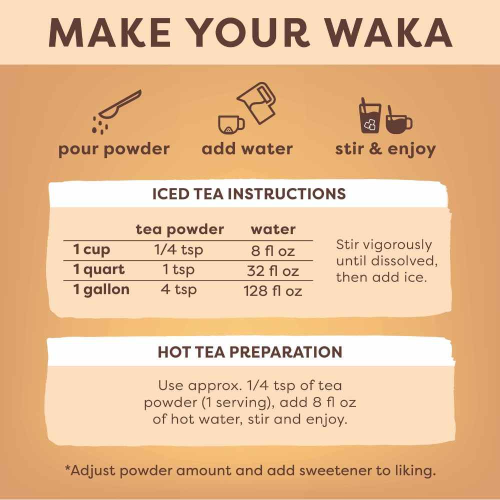 Waka Instant Black Tea Mix, Kenyan - 100% Tea Leaves, No Additives, Unsweetened Tea Powder for 50 Quarts or 200 Cups – Easy and Quick Hot or Iced Teas (4.5oz)