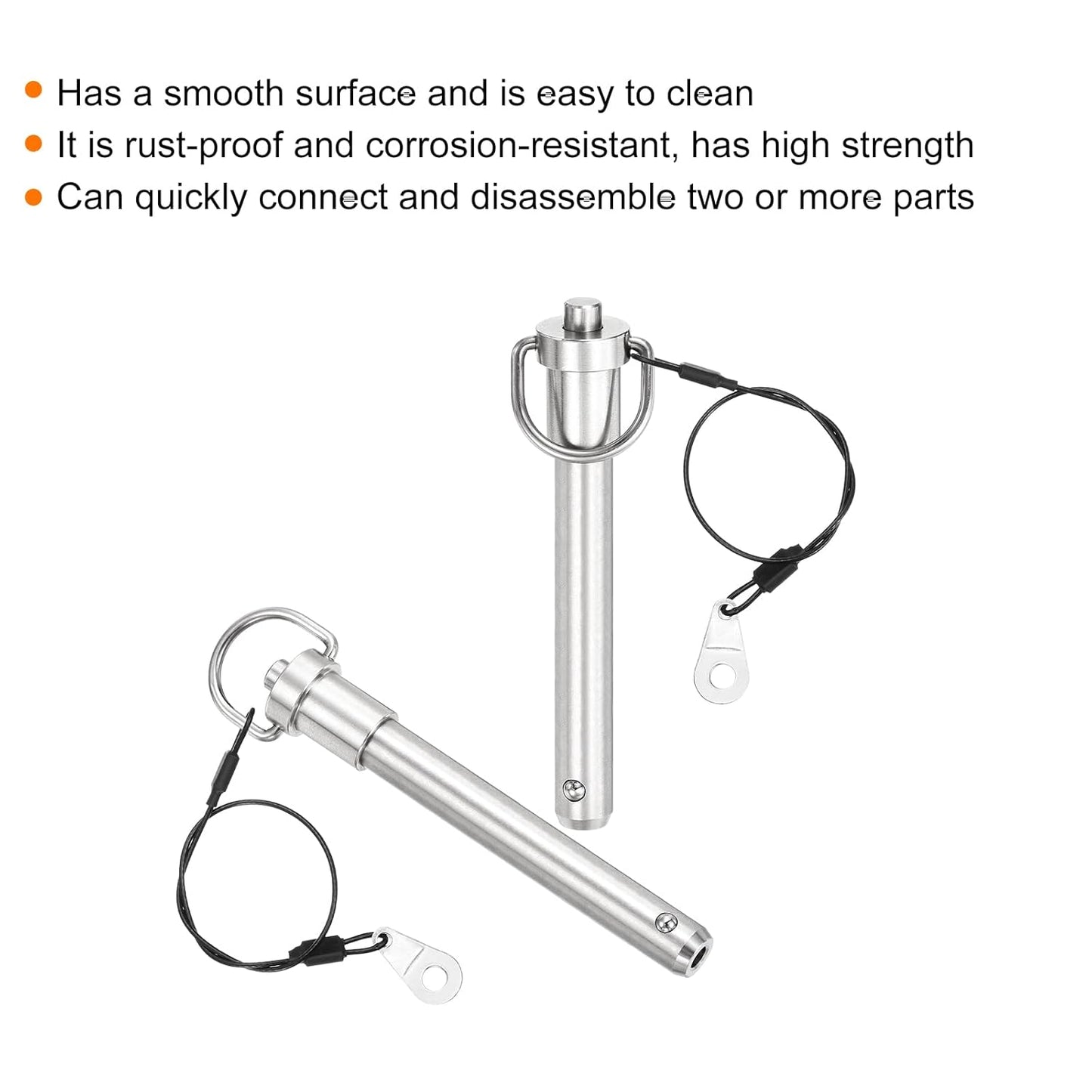 uxcell 1 Pcs Quick Release Pin, 1/2" x 3"(Dia. x L) Push-Button Ball Locking Pin 304 Stainless Steel Ring Handle Locking Pin with Wire for Audio Bimini Top Marine, Silver