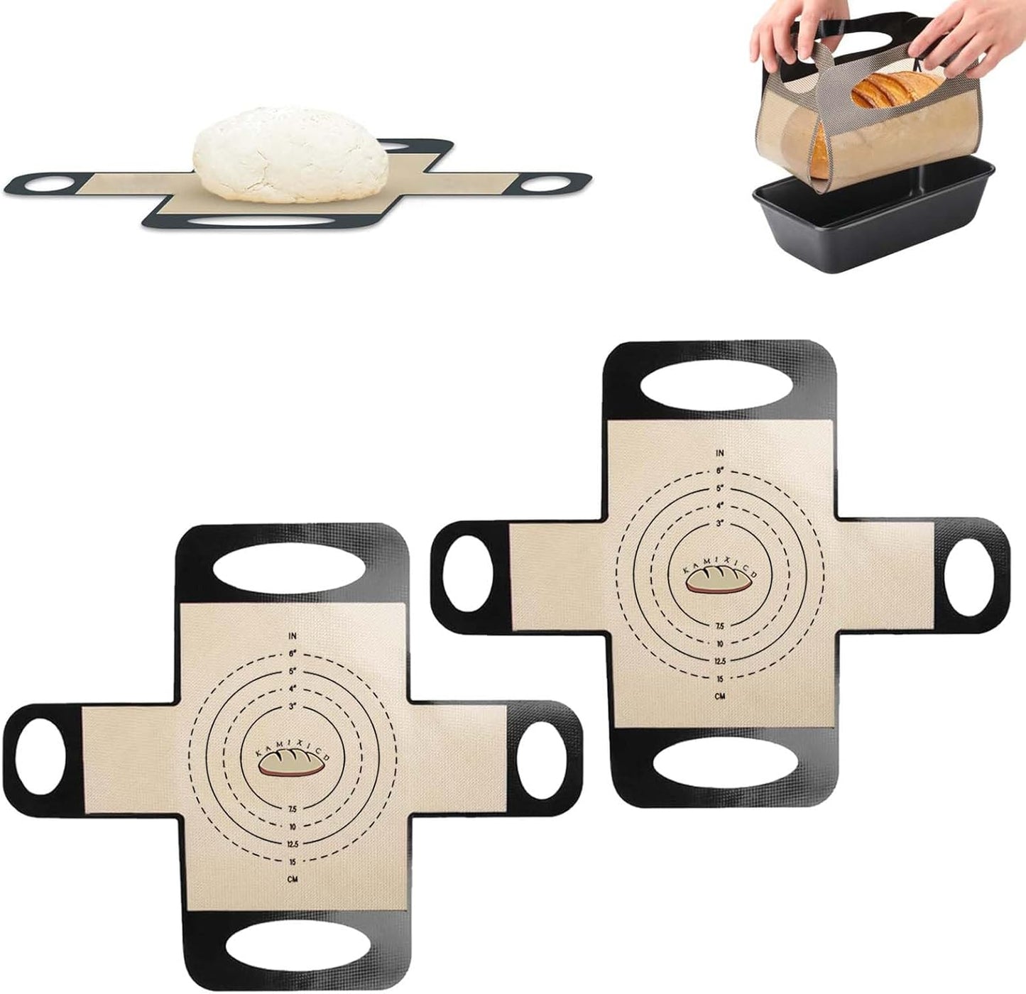 2Pcs Reusable Silicone Bread Loaf Pan Liner Food-Grade Silicone Bread Sling， Loaf Pan Lifters，Bread Mat-Non-stick Mat Easy Clean Sourdough Transfer Tool with 4 Handles Fits 9x5 Or 1.5lb Loaf Pans
