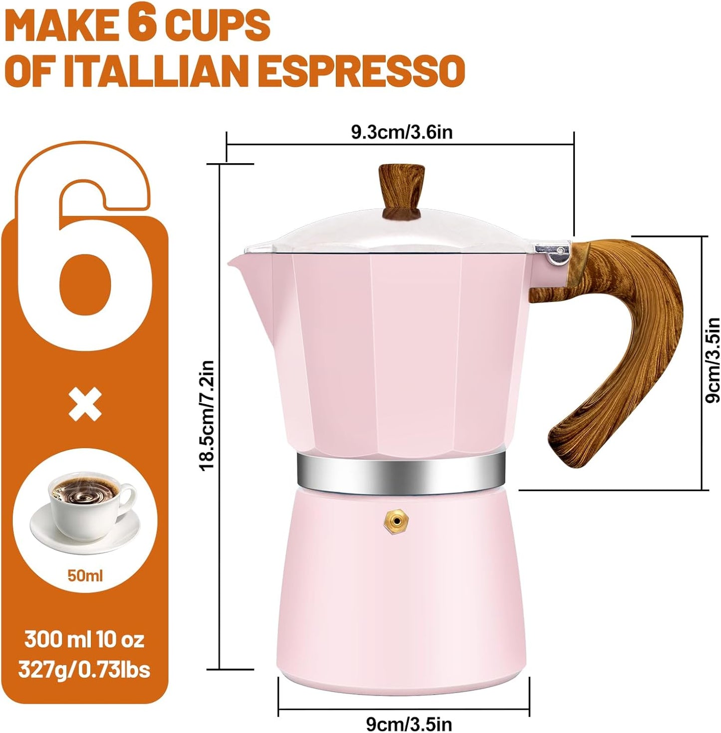 6 Cup Aluminum Espresso Stovetop Moka Pot Express Coffee Maker Percolator Italian Classic Mocha Coffee Machine for Italian and Cuban Cafe Brewing for Home & Camping 300ml 10oz