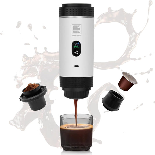 Portable Electric Espresso Machine, Travel Coffee Maker Brewer Compatible with Ground Coffee & NS Capsules (White with LCD Screen)