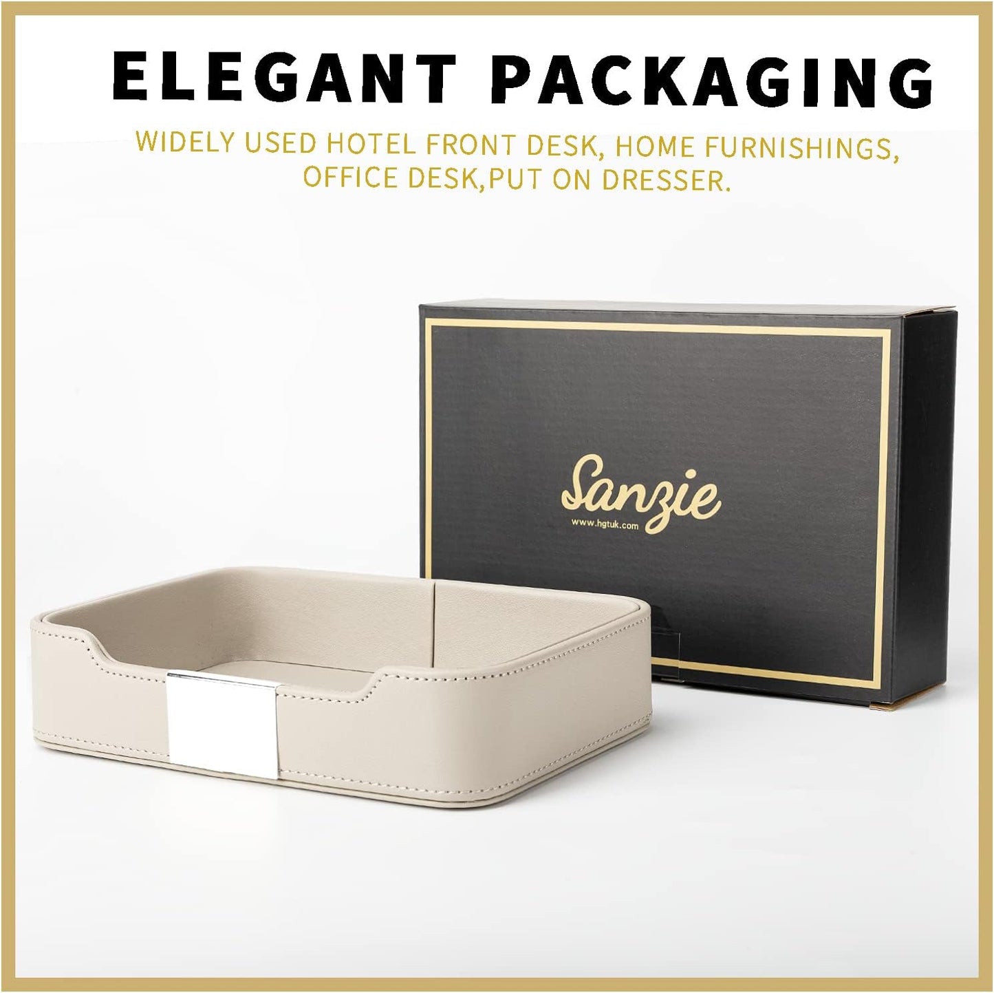 SANZIE Luxury Leather Tray Desktop Storage Catchall Organizer Decorative Tray for Entryway Table to Hold Jewelry Watch Keys Phone Wallet (Metal Silvered, Grey)