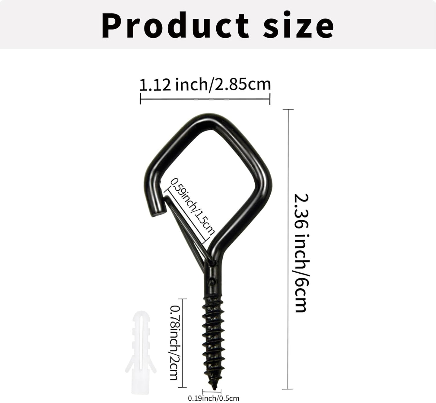 10PCS Eye Screw Hooks for Hanging Heavy Duty with Safety Buckle.Metal Ceiling Hooks for Hanging Plants,Cup,Wind Chime,Bird Feeders,String Lights at Indoor&Outdoor,2.36 Inches Black