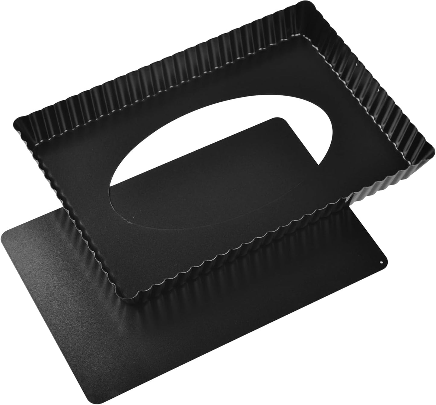 Rectangle Tart Pan, 13-Inch with Removable Loose Bottom Non-Stick Oblong Quiche Bakeware for Oven Baking (Black)