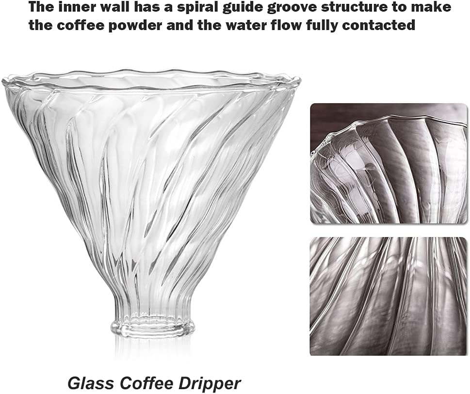 Pour Over Coffee Maker Set - Glass Dripper, Metal Stand, 600ml Heat-Resistant Server, 40 Filters - 4 in 1 for Home or Office (Bronze)