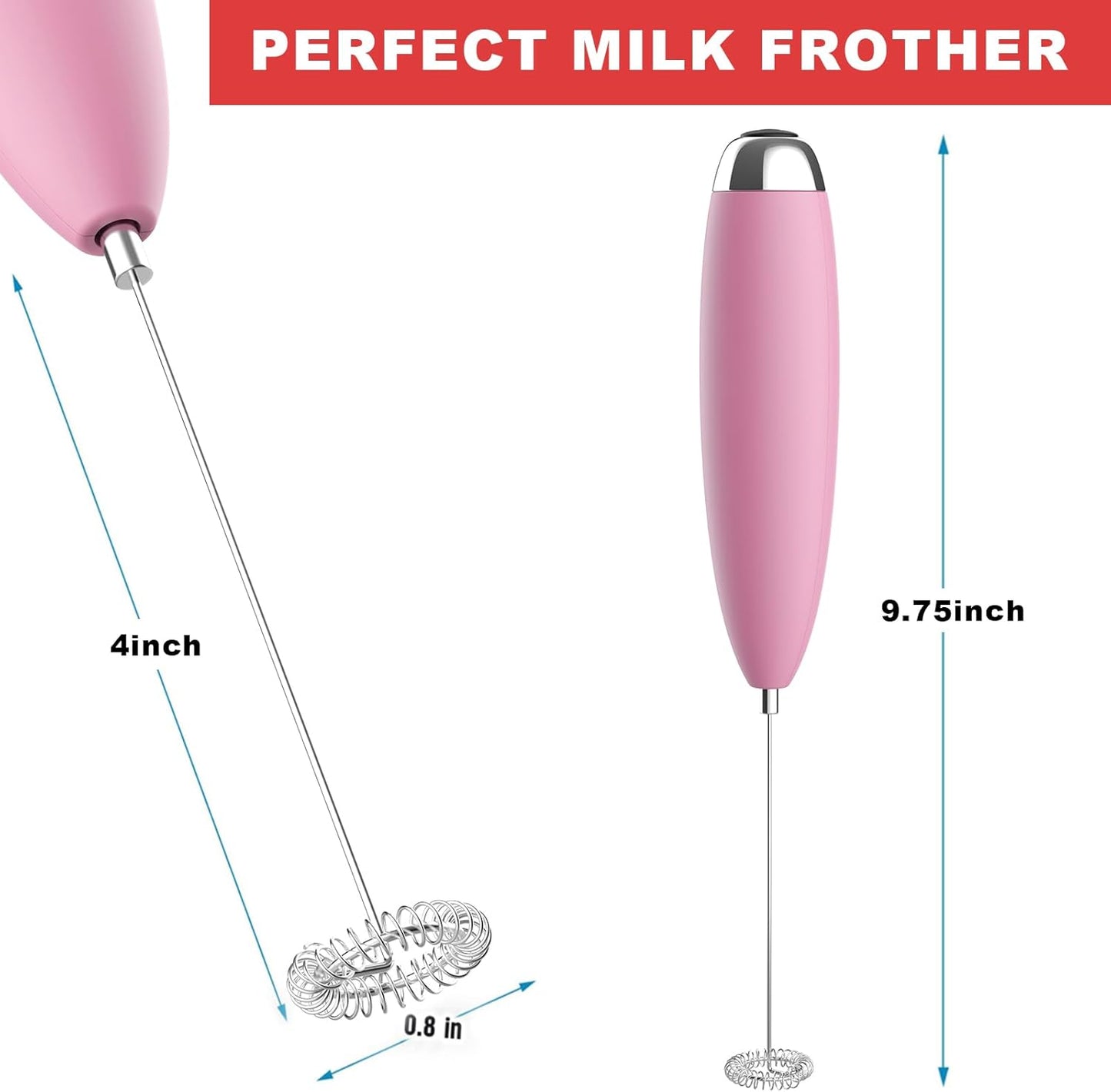 Frother Handheld for Coffee, Milk Frother Upgraded Matcha Whisk Drink Mixer Electric Mini Whisk Hand Mini Foamer Coffee Mixer for Lattes Cappuccino Frappe Matcha Hot Chocolate, Pink