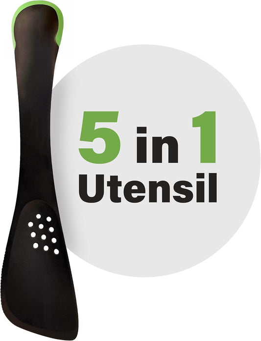 Kitchen Utensil 5 in 1 Multifunctional Nonstick Cutter, Turner, Colander, Soup Spoon, Spatula, Green