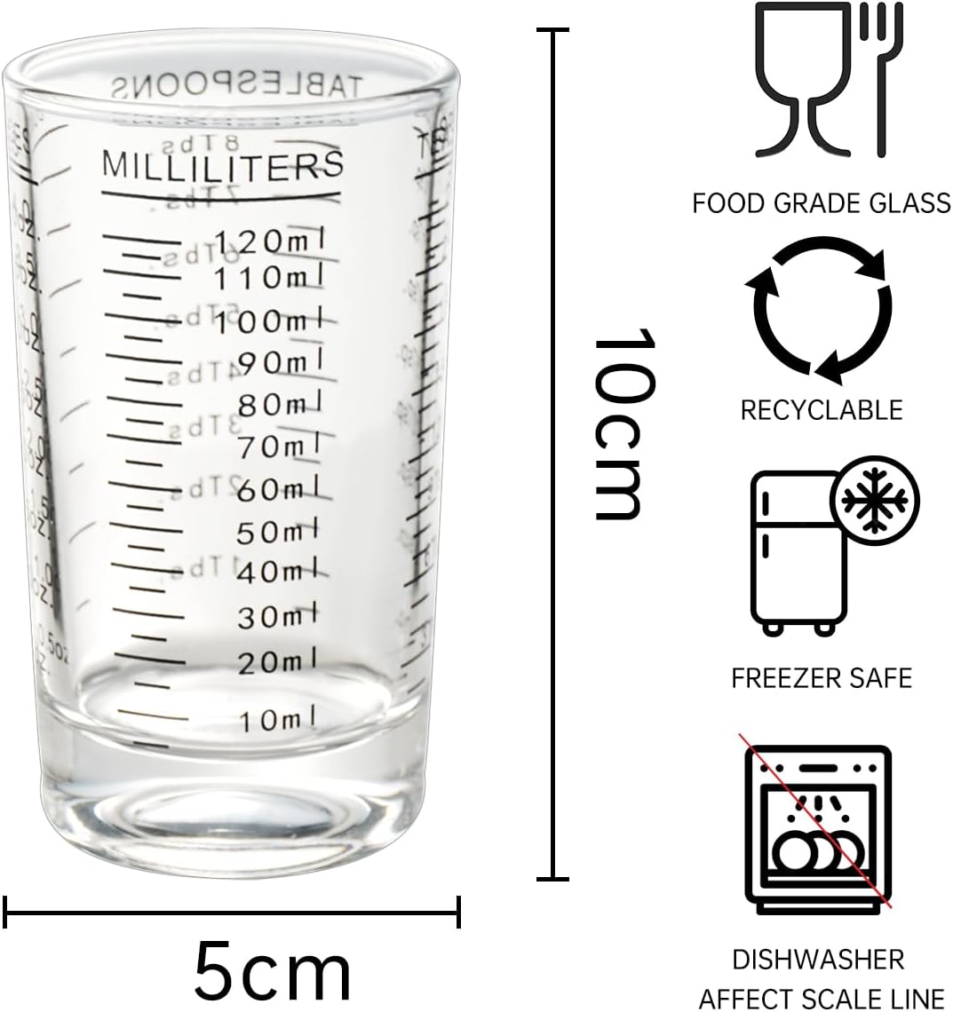 BCnmviku Measuring Cup Shot Glass 4 Ounce/120ML Liquid Heavy High Espresso Glass Cup Black Line (1, Black)