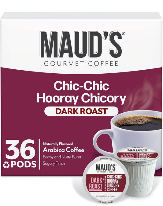 Maud's Chicory Flavored Coffee Pods, 36 ct, Dark Roast Flavored Coffee in Recyclable Single Serve Pods – 100% Arabica Beans, Compatible with Keurig K Cups Maker