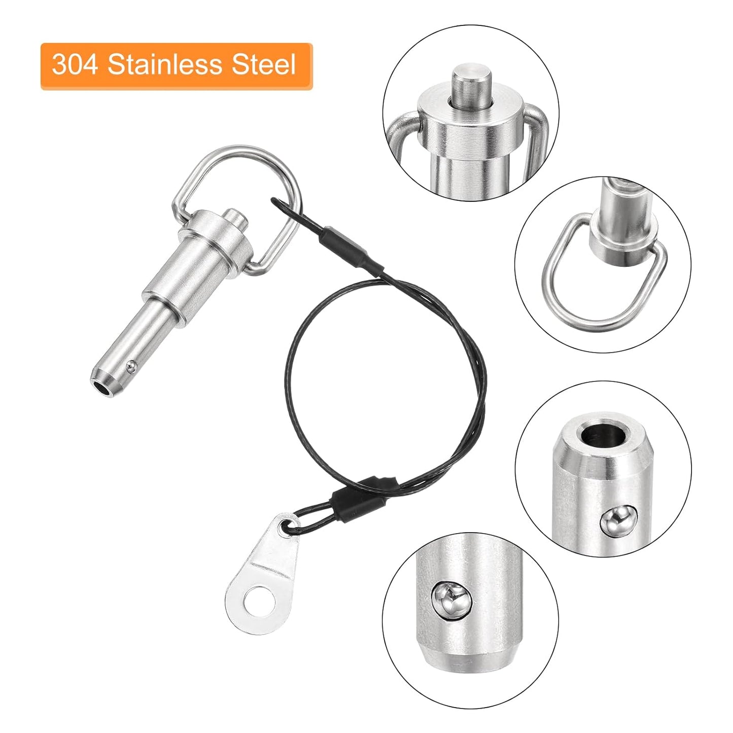 uxcell 1 Pcs Quick Release Pin, 5/16" x 0.5"(Dia. x L) Push-Button Ball Locking Pin 304 Stainless Steel Ring Handle Locking Pin with Wire for Audio Bimini Top Marine, Silver