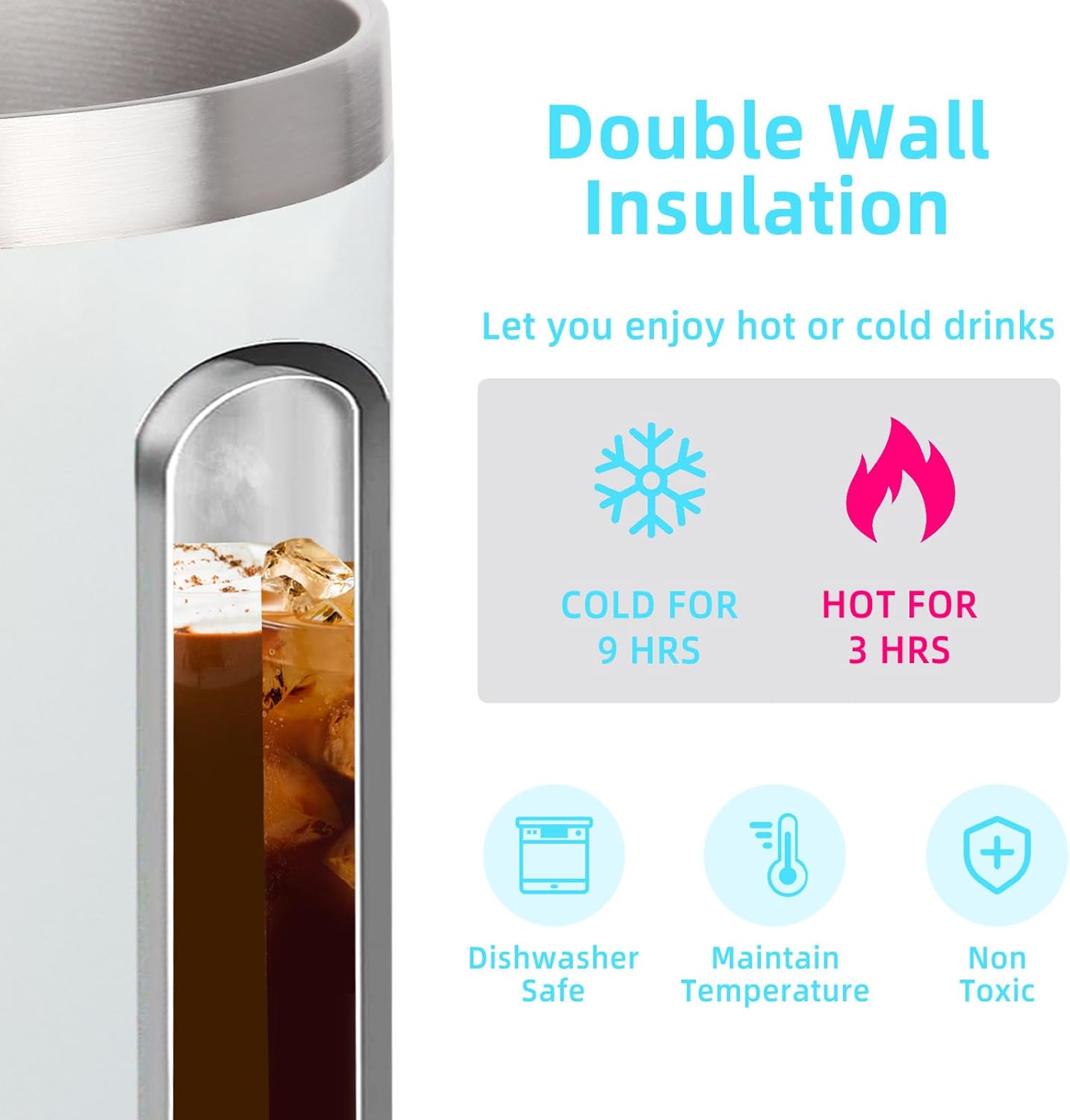 Volhoply 14oz sublimation Insulated Stainless Steel Coffee Mug with Lid Bulk 8 Pack,Double Wall Vacuum Travel Coffee Cup with Handle,Reusable Metal Cups Tumbler,Camping Mugs(Sublimation,8)