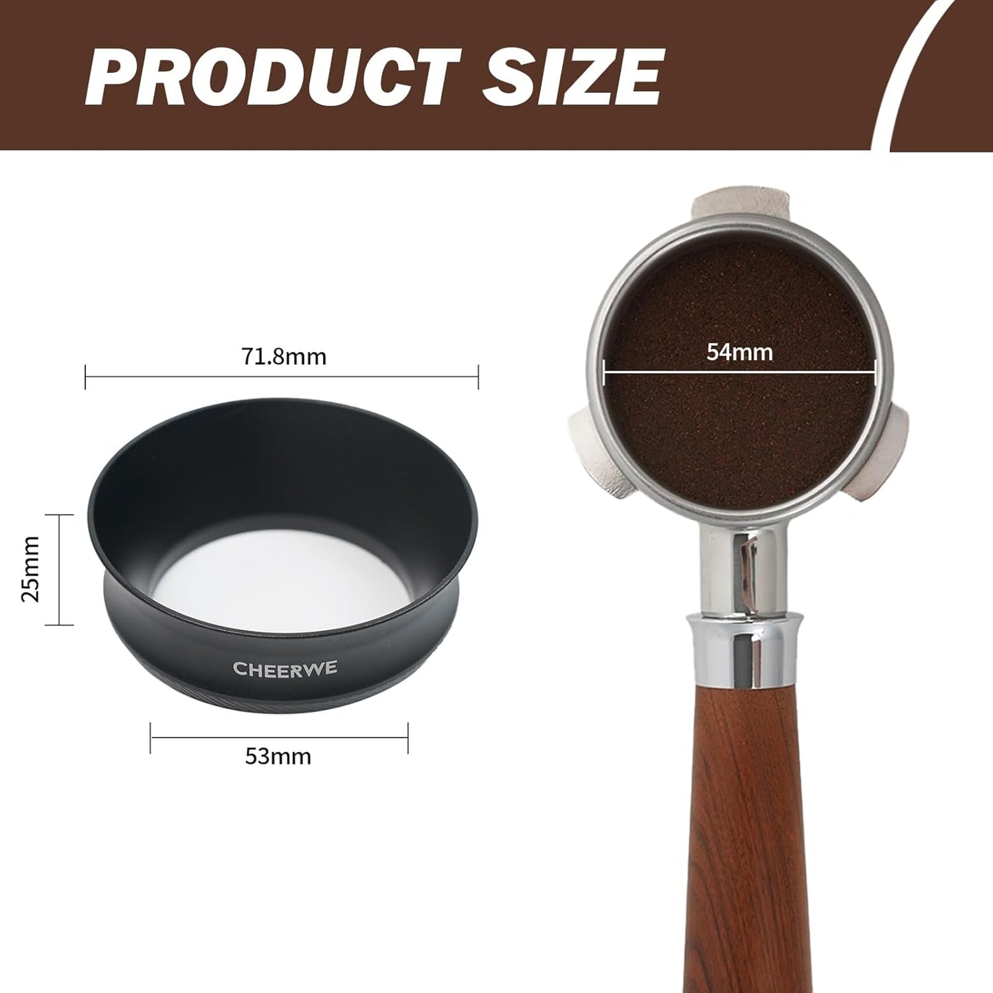 54mm Magnetic Espresso Dosing Funnel, Aluminum Coffee Ring with 8 Magnets, 25mm Height, Black