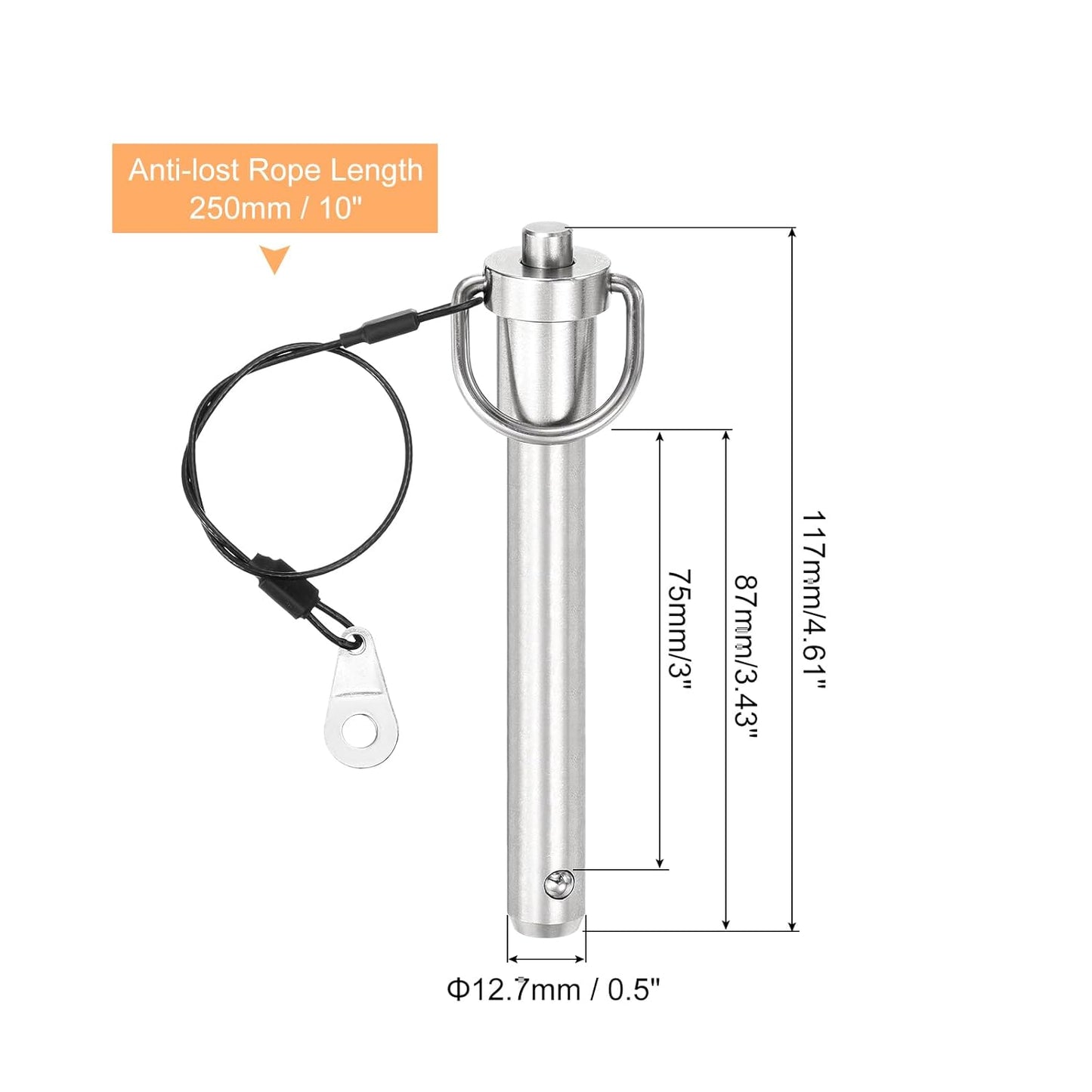 uxcell 1 Pcs Quick Release Pin, 1/2" x 3"(Dia. x L) Push-Button Ball Locking Pin 304 Stainless Steel Ring Handle Locking Pin with Wire for Audio Bimini Top Marine, Silver