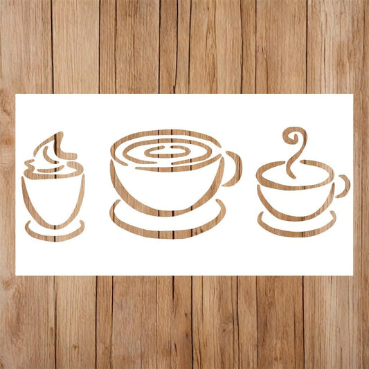 Coffee Cup Stencil, Teacup Stencil | Coffee Bar Coctail Stencils for Painting on Wood, Glass, Wall, Rock, Fabric, Walls, Canvas, Glassware | Coffee Stencils (7x11)