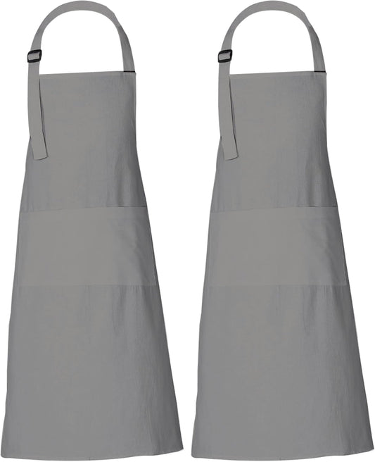 RAJRANG 100% Cotton Cooking Apron with 3 Pockets Kitchen Chef BBQ Adjustable Bib Aprons for Women Men
