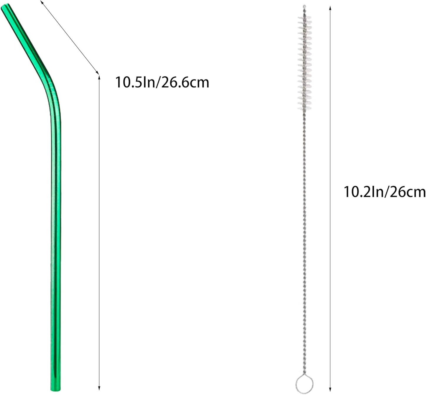 10 Pcs Stainless Steel Straws, Reusable Drinking Straws, Bent Metal Straw Sets with 2 Pcs Cleaning Brushes (Green, 10.5 Inch)
