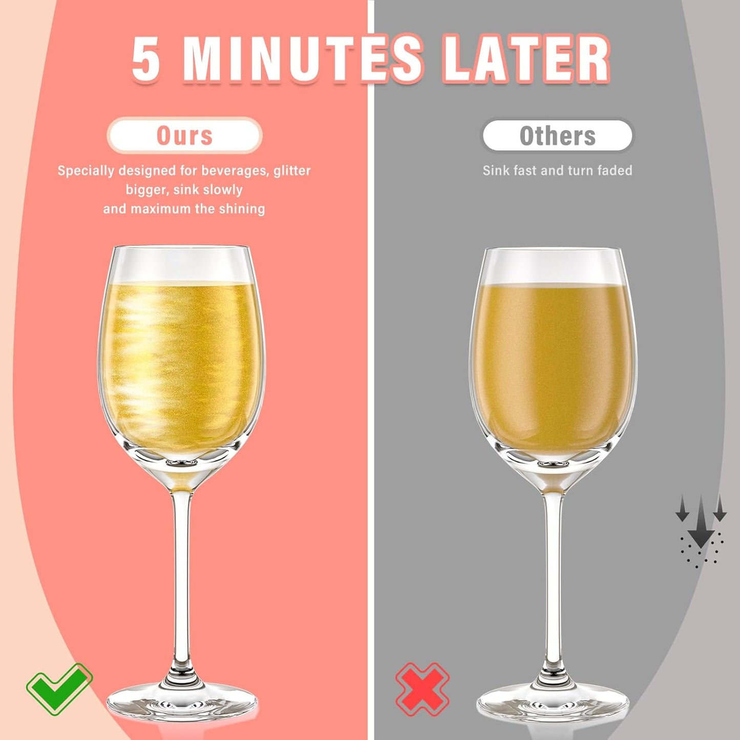 Cherrysea Edible Glitter for Drinks Cocktails Food Grade Edible Drink Shimmer Powder for DIY Champagne Beverages Wine 2 Colors Vegan Edible Luster Dust Set 4g/Bottle Gluten Free - Rosegold & Gold