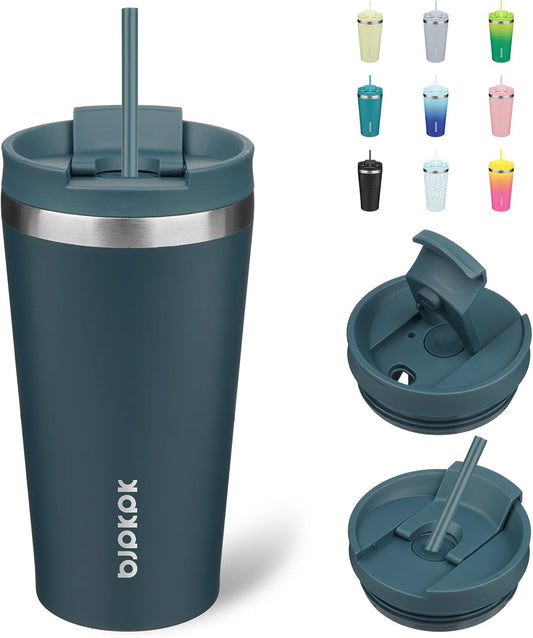 BJPKPK 18oz Stainless Steel Insulated Tumbler With lid And Straw Travel Coffee Thermal Tumblers Cup For Women And Men,Navy Blue