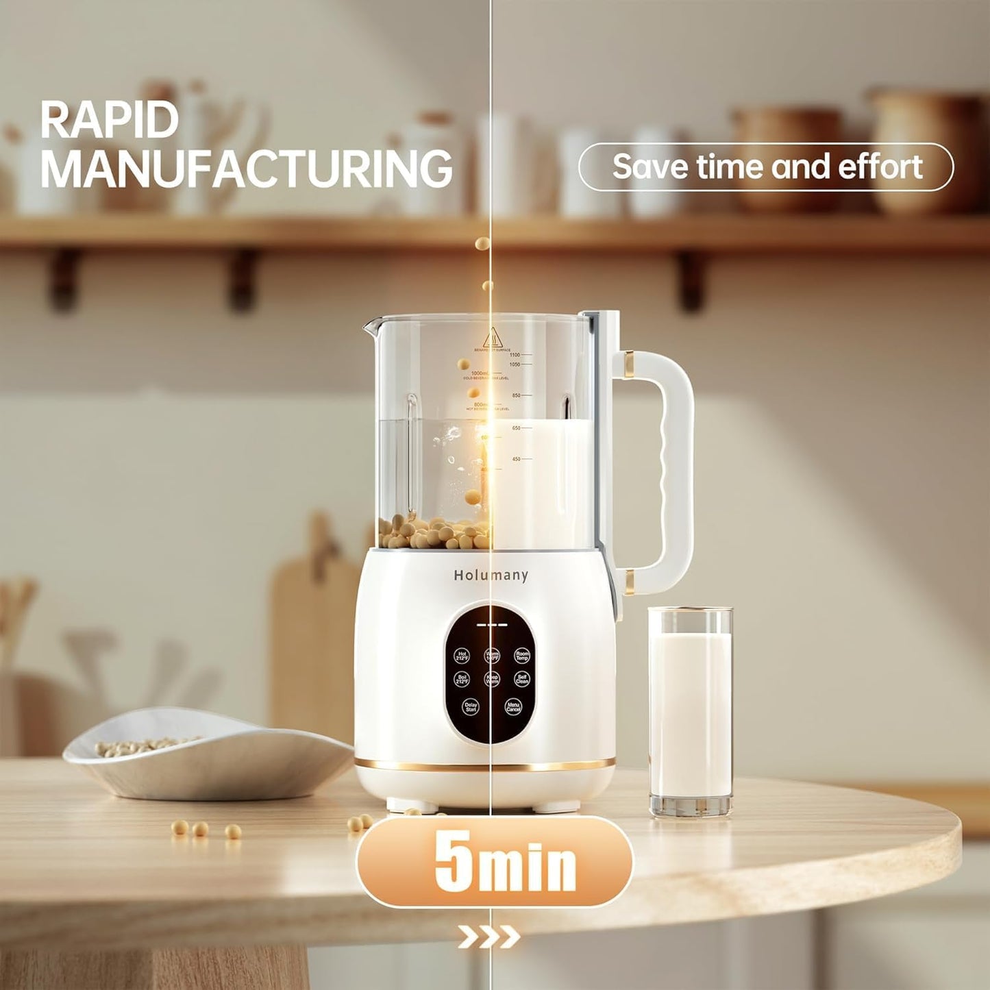 35oz Nut Milk Maker Machine - 8-in-1 Auto Programs for Almond, Oat, Soy Milk, with 18H Delay Start | 60s Self-Clean | Quiet Operation