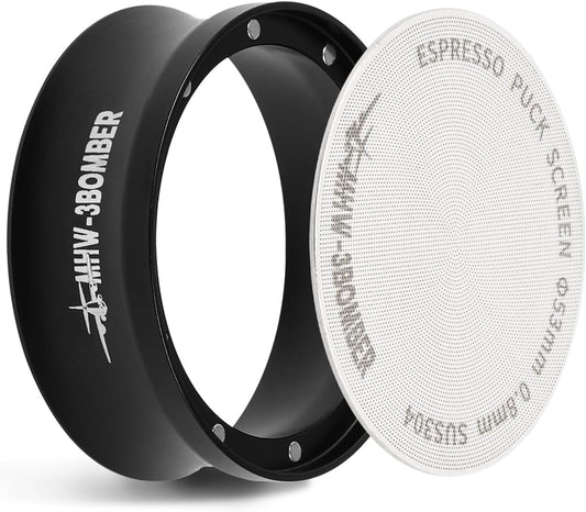 MHW-3BOMBER 53mm Espresso Dosing Funnel & Puck Screen Set, Magnetic Dosing Rring & Reusable Filter kit Compatible with 53mm Bottomless Portafilter, Coffee Dosing Ring with Eppresso Puck DR7014-OS