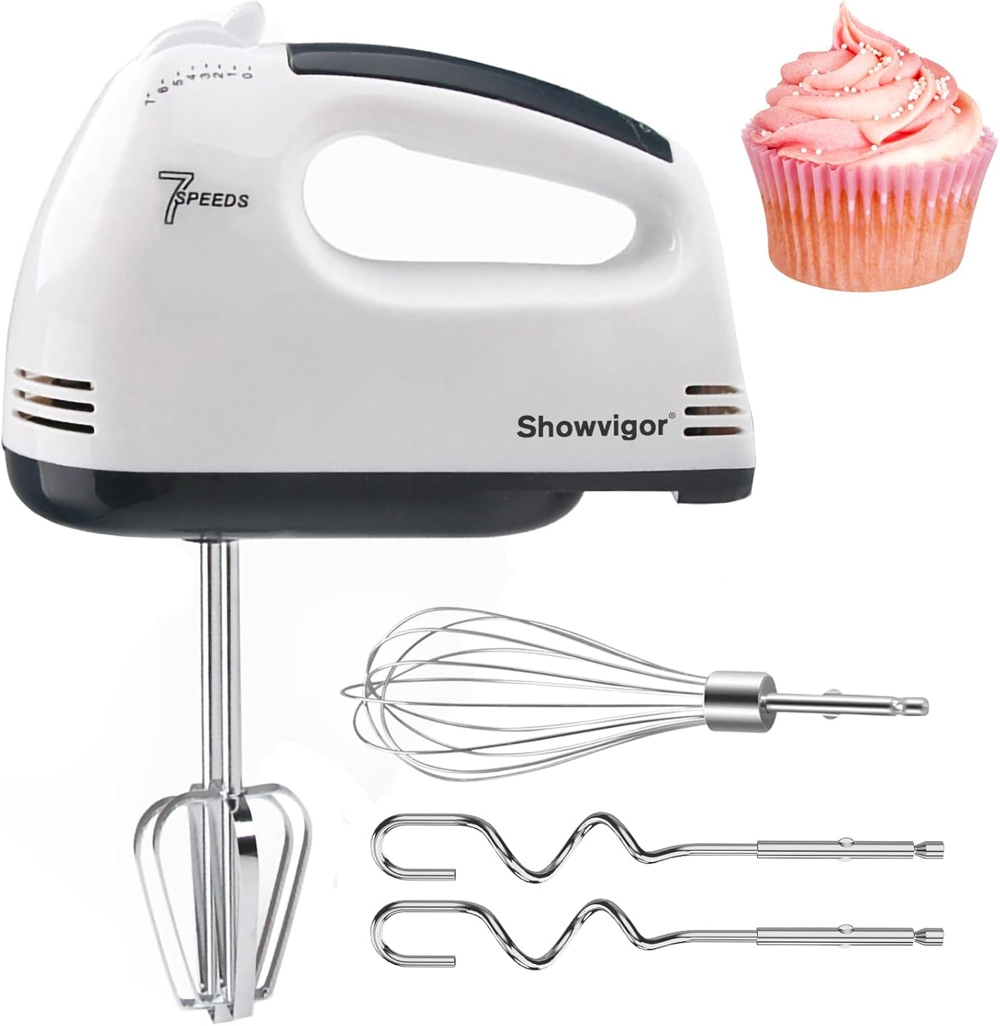 Handmixer Electric Handheld - 7 Speed Portable Kitchen Mixer Electric with 5 Stainless Steel Accessories Whisk, Food Beater for Whipping Mixing Cookies Cakes,Cooking,Baking