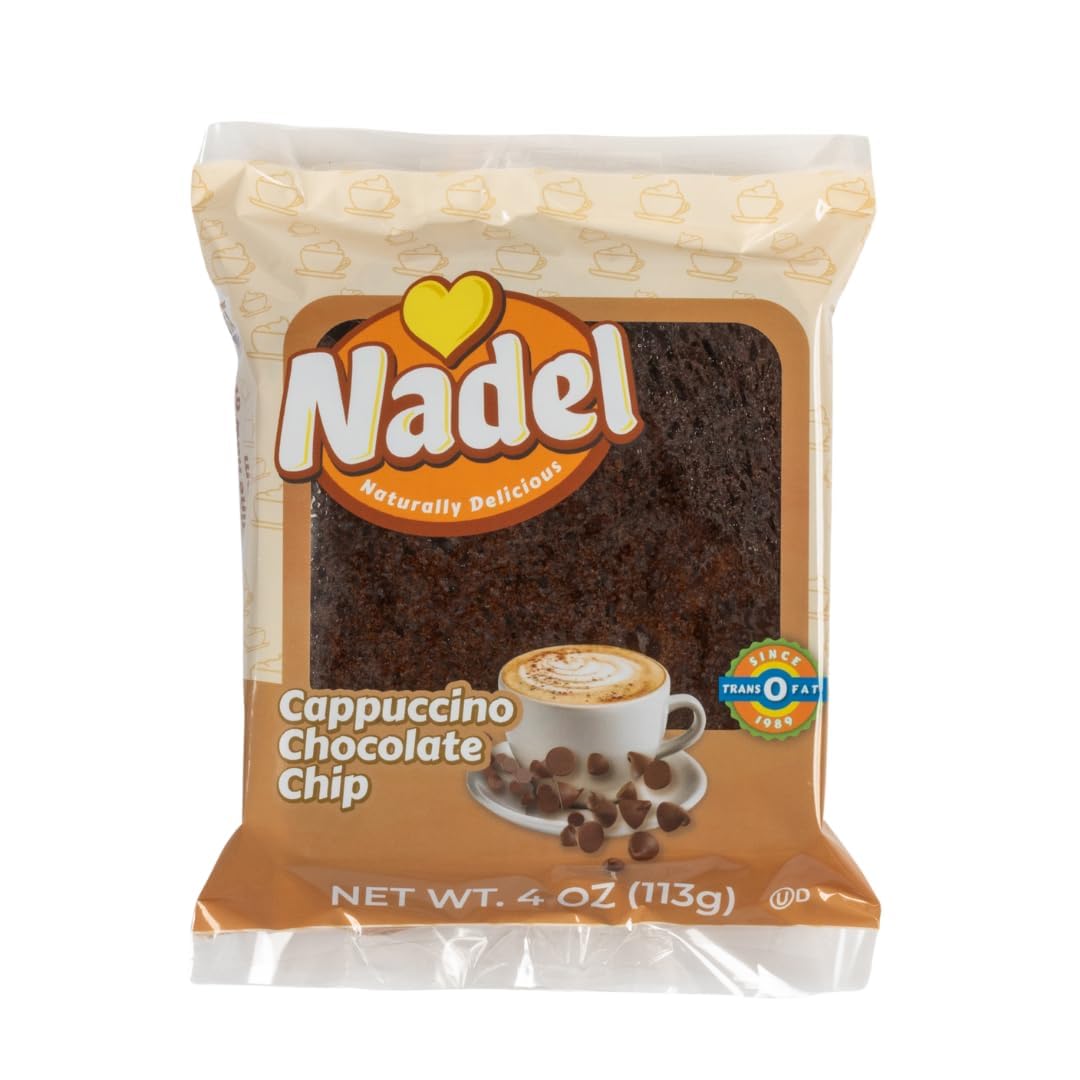 Nadel - Naturally Delicious Cappuccino Chocolate Chip bread, Lunch snack breakfast bars coffee cake, Natural fresh brand mocha chocolate cake 16 pack