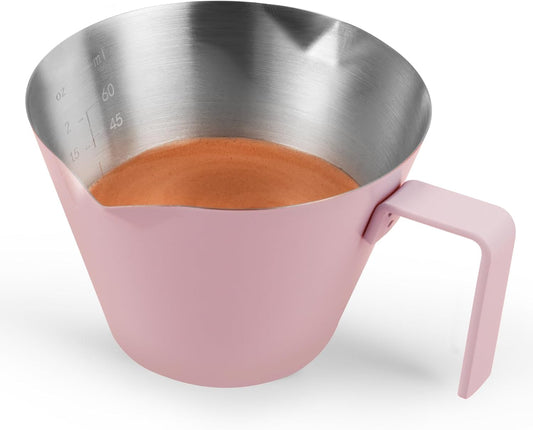 MHW-3BOMBER Espresso Measuring Cups, Double Spouts Stainless Steel Espresso Pour Cup, Espresso Shot Cups with Handle Scale, Metal Measuring Cups with V-Shaped Mouth, 3.4OZ/100ML Pink G5669-OS