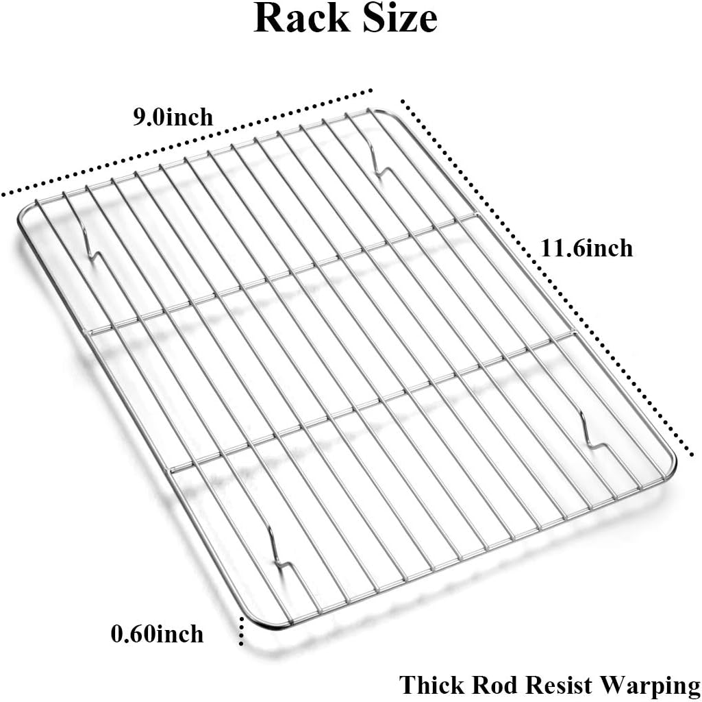 Wildone Baking Sheet with Rack Set [2 Sheets + 2 Racks], Stainless Steel Cookie Pan baking Tray with Cooling Rack, Size 12 x 10 x 1 Inch, Non Toxic & Heavy Duty & Easy Clean