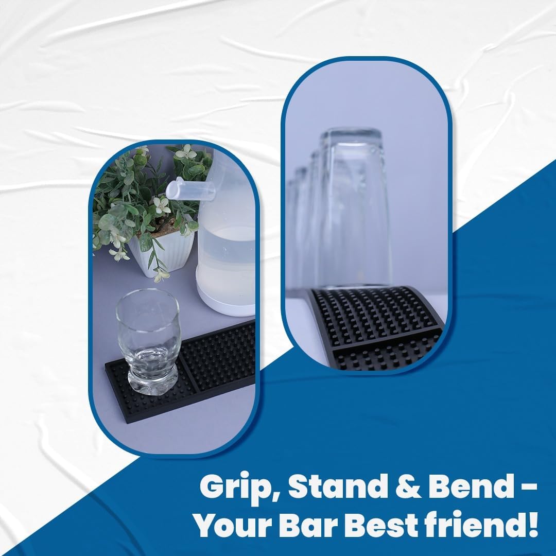 Bar Mats for Countertop by ProTensils - 18" x 3" Bar Rail Mat, Black Rubber Bar Mats for Bartending, Bar Service Drip Mat, Home Bar, Coffee Bar Mat Spill Matt (3 Pack)