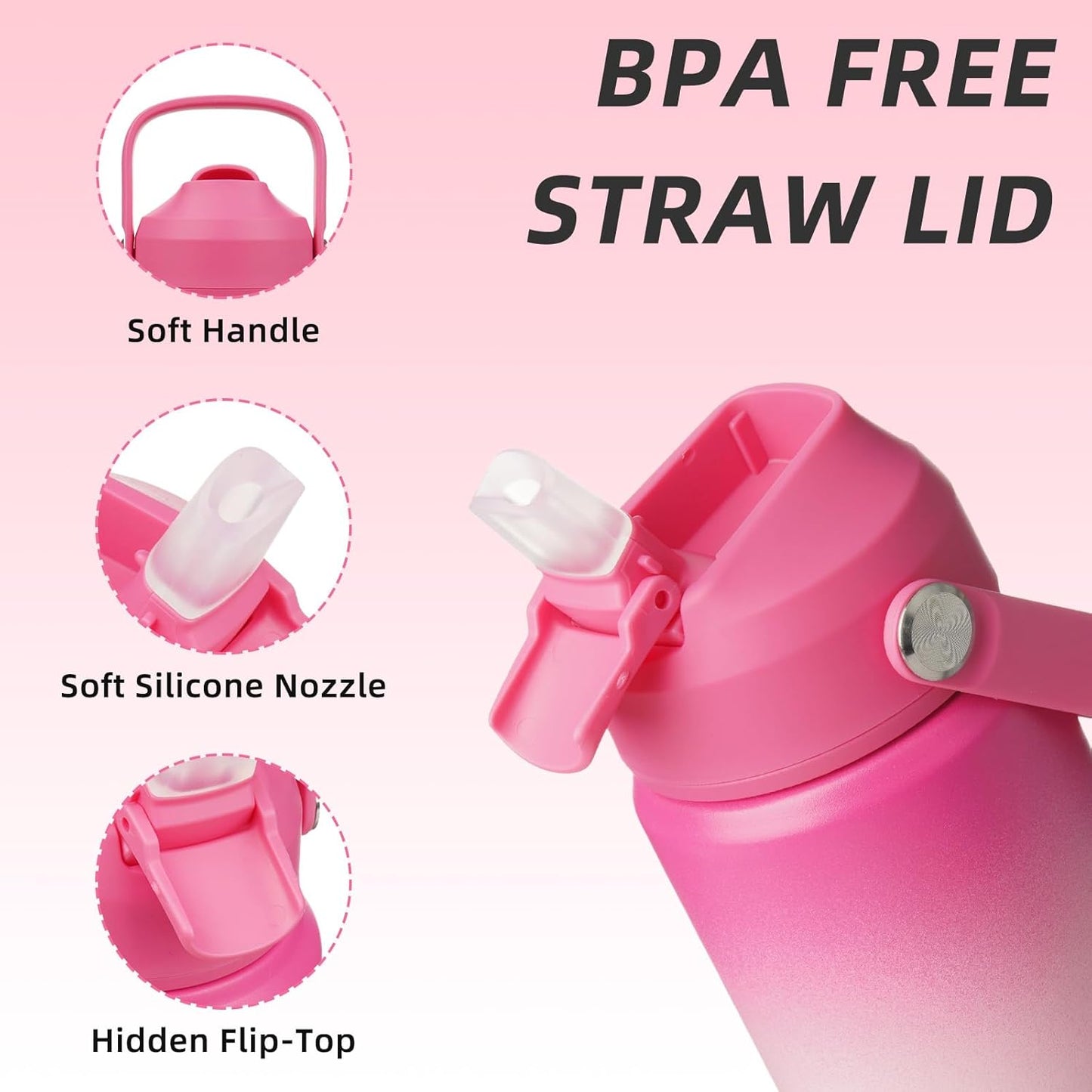 BJPKPK Insulated Water Bottle with Straw Lid, 12oz Thermos Water Bottles with Soft Nozzle, Flex Handle & Non-slip Boot, BPA Free Leak Proof Stainless Steel Metal Thermos, Tumblers, Cups,Cherry