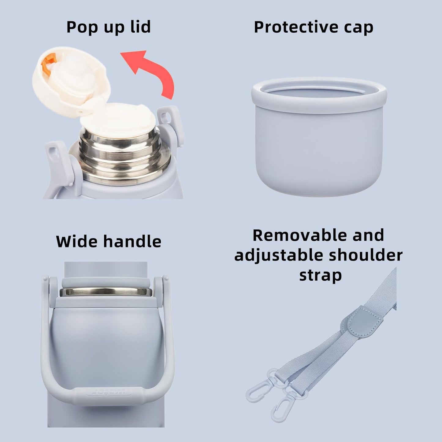 BJPKPK Vacuum Insulated Thermos Water Bottle with Handle and Lid 40oz Stainless Steel Water Bottles for Cold and Hot Beverages,Blue Haze