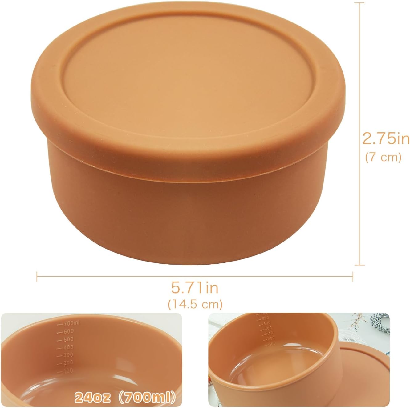XU&PEIQI Silicone Food Storage Containers & Round Bowls with Lids - Meal Prep Containers for Kitchen Serving, Salad & Lunch - Airtight Microwave/Fridge/Dishwasher Safe BPA-Free 24oz.(Beige)