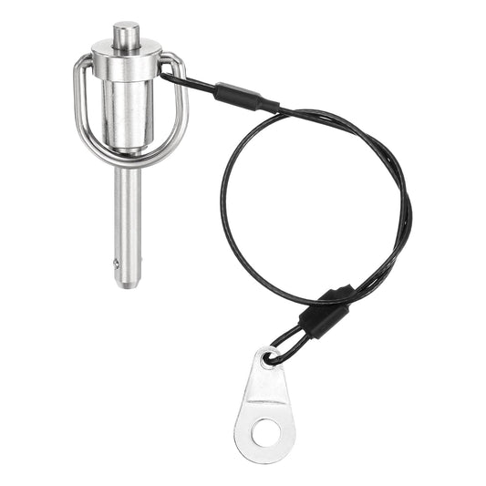 uxcell 1 Pcs Quick Release Pin, 1/4" x 1"(Dia. x L) Push-Button Ball Locking Pin 304 Stainless Steel Ring Handle Locking Pin with Wire for Audio Bimini Top Marine, Silver