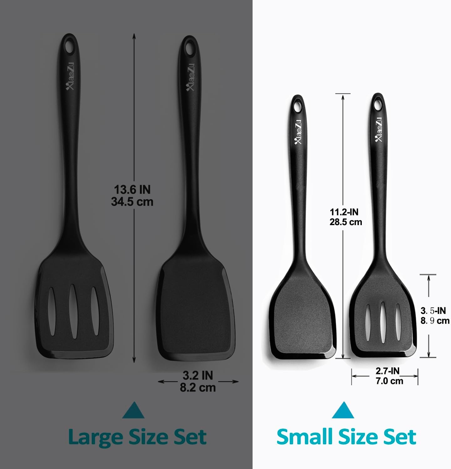Silicone Spatula Turner Set, High Heat Resistant Spatulas with Seamless One Piece Design, Nonstick Rubber Flippers Utensils for Baking & Cooking,BPA-Free, Black,11 IN