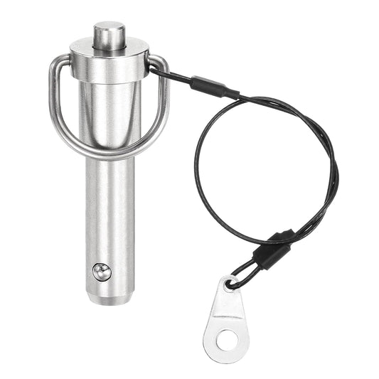 uxcell 1 Pcs Quick Release Pin, 1/2" x 2"(Dia. x L) Push-Button Ball Locking Pin 304 Stainless Steel Ring Handle Locking Pin with Wire for Audio Bimini Top Marine, Silver