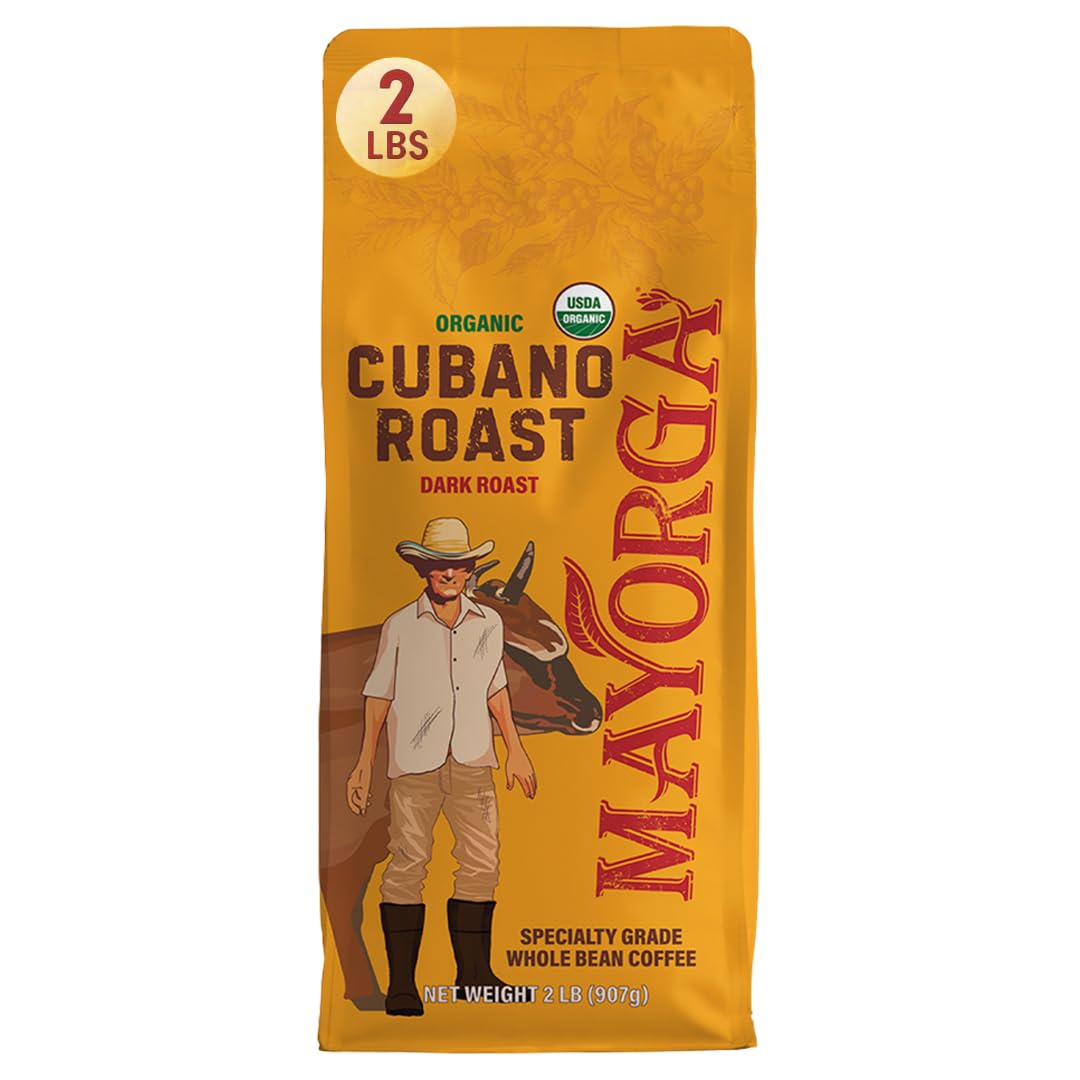 Mayorga Organic Coffee 2lb Cafe Cubano Roast - Dark Roast Whole Bean Specialty Grade Coffee, 100% Arabica, Slow Roasted, Bold and Smooth Flavor with Low Acidity - USDA Organic, Non-GMO, Kosher
