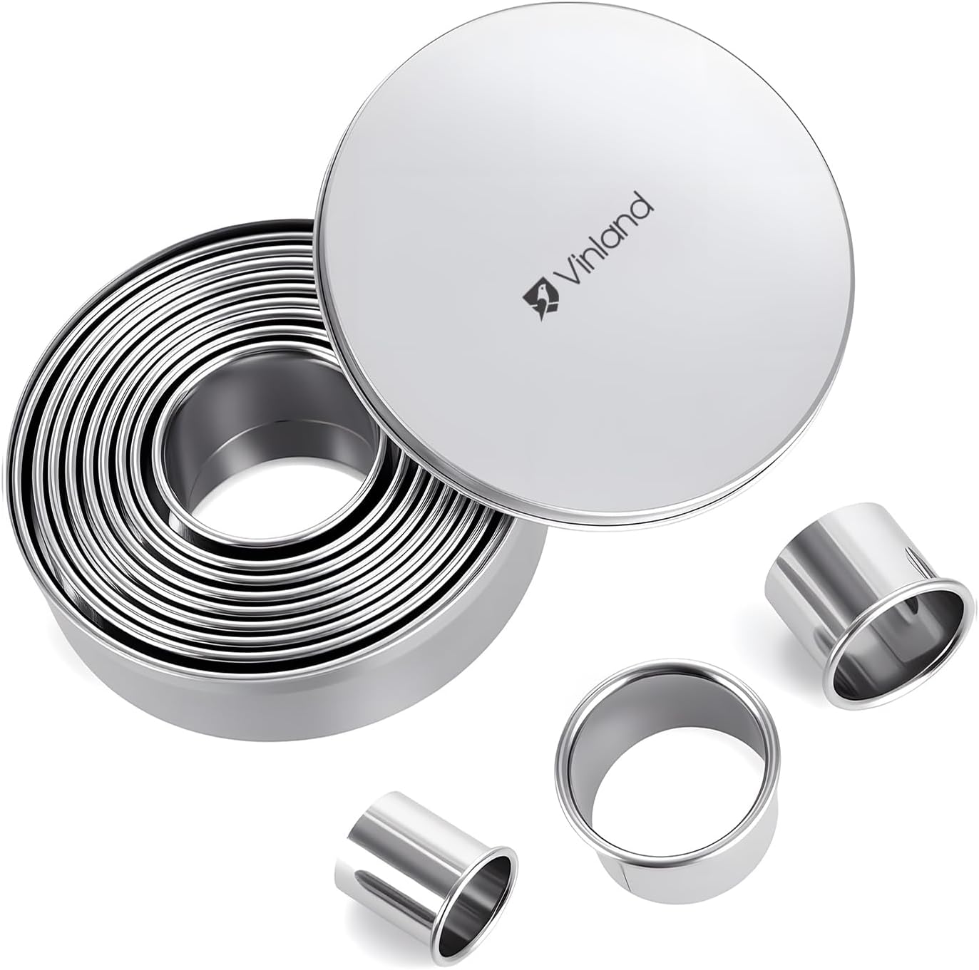 12-Piece 304 Stainless Steel Biscuit Cutter Set - Round Cookie Cutters for Baking (1/2/3/4/5 Inch) with Storage Box, Dough Pastry Cake Circle Cutting Ring Molds, Non-Rust & Dishwasher Safe