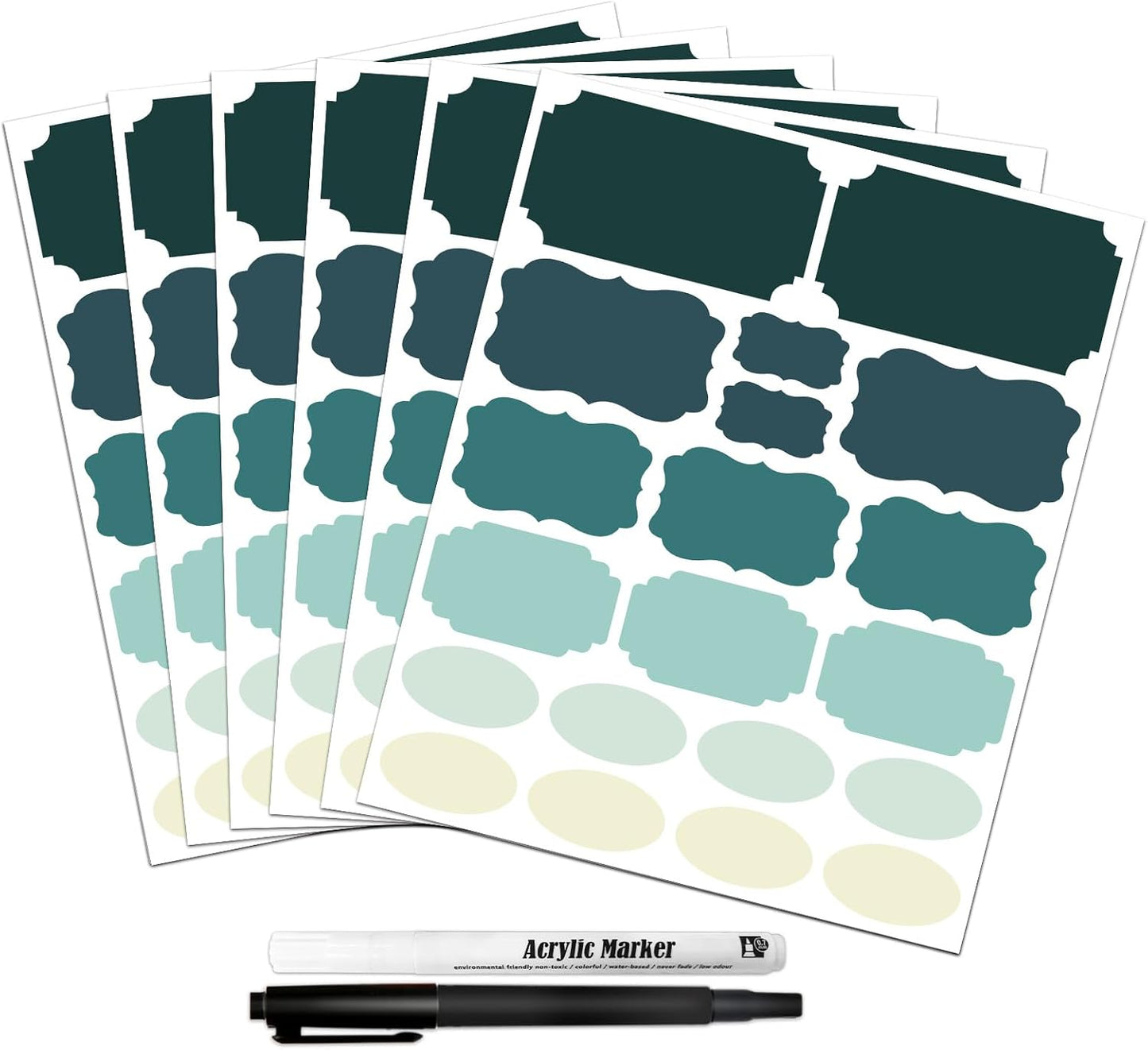 Labels for Food Containers 120Pcs Removable Waterproof Write-on Kitchen Label Stickers for Jars Bottles Bins and Home Storage Organization with 2 Markers, Colored Chalkboard Pantry Labels in 5 Sizes