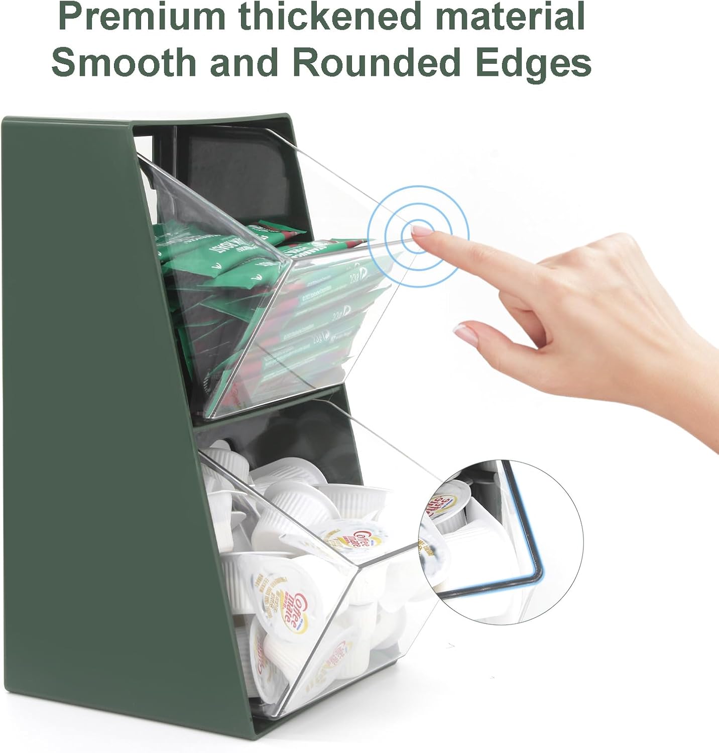 Bokelai Coffee Pod Storage with 2 Large Capacity Basket K Cup Holder Countertop Organizer for Creamer Keuring Espresso Capsule Plastic Tea Bag Organizer Green/Clear