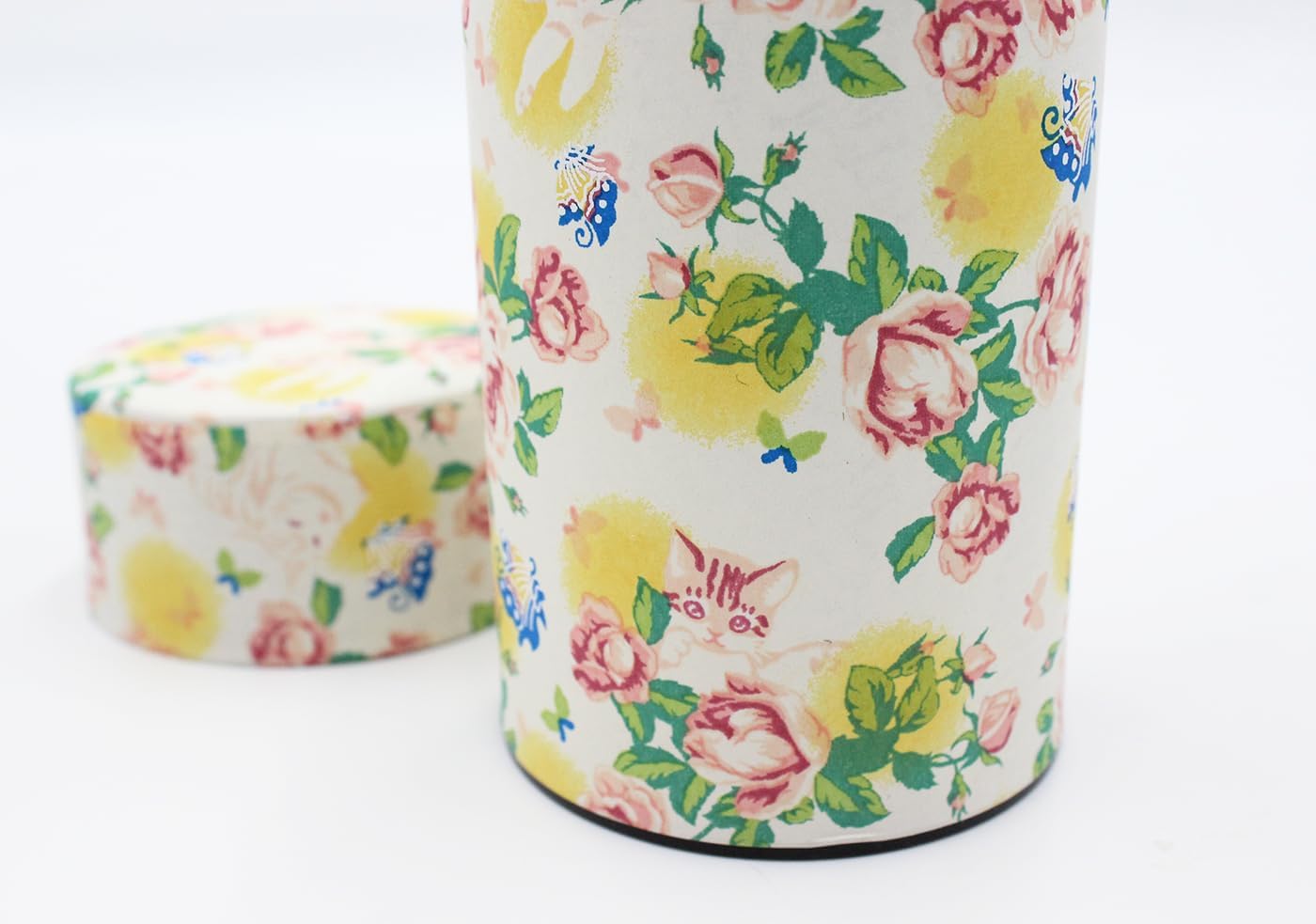 Japanese Pokkan Coffee Spice Tea Tin Canister Washi Paper Storage with Lid 7.05 oz Capacity (Neko/L)