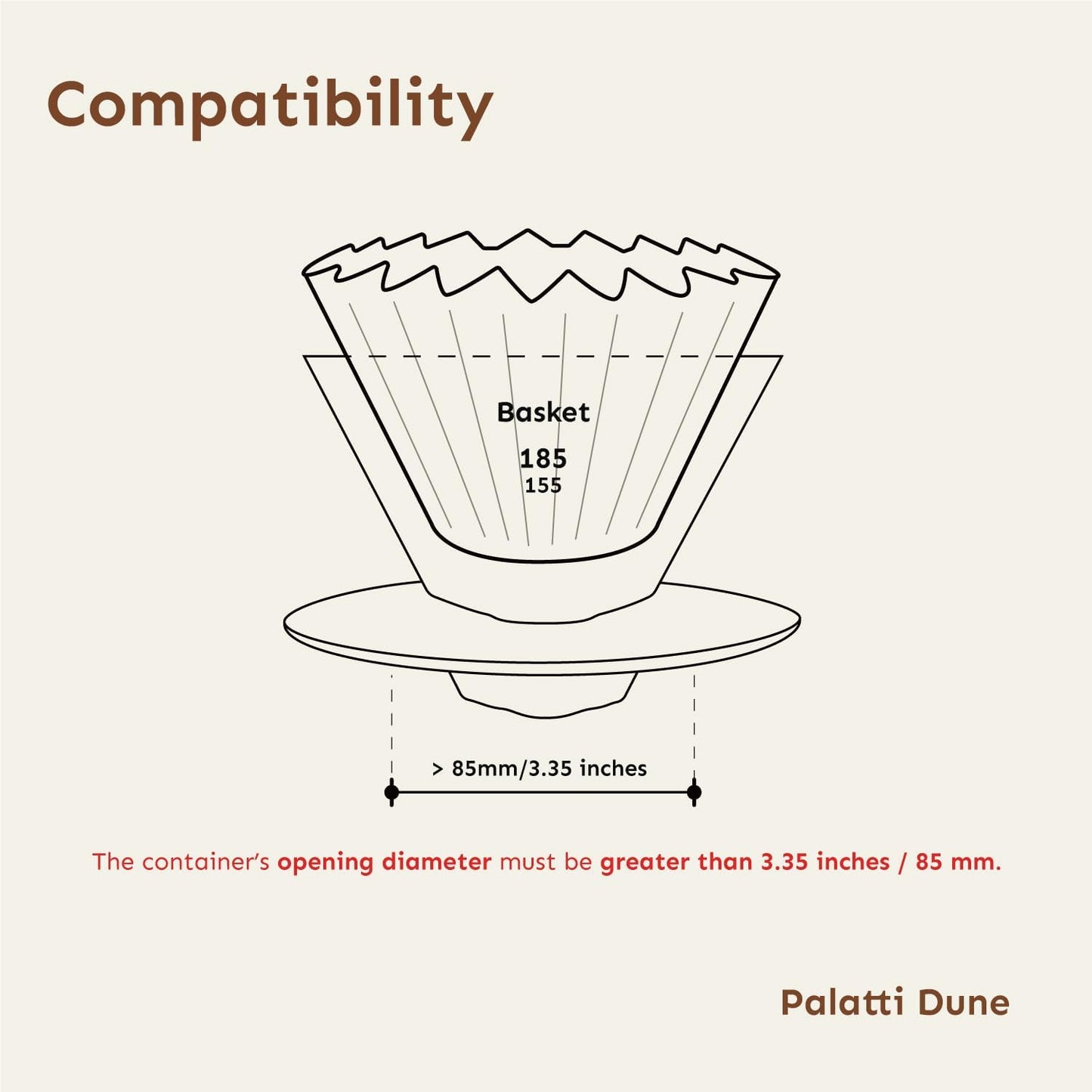 Palatti Dune Porcelain Pour Over Coffee Dripper, Ceramic Pour Over Coffee Maker, Adapt to 185 or 155 Flat Bottom Basket Filters, Medium Flow Rate, Interchangeable Wall and Base, 1-4 cups