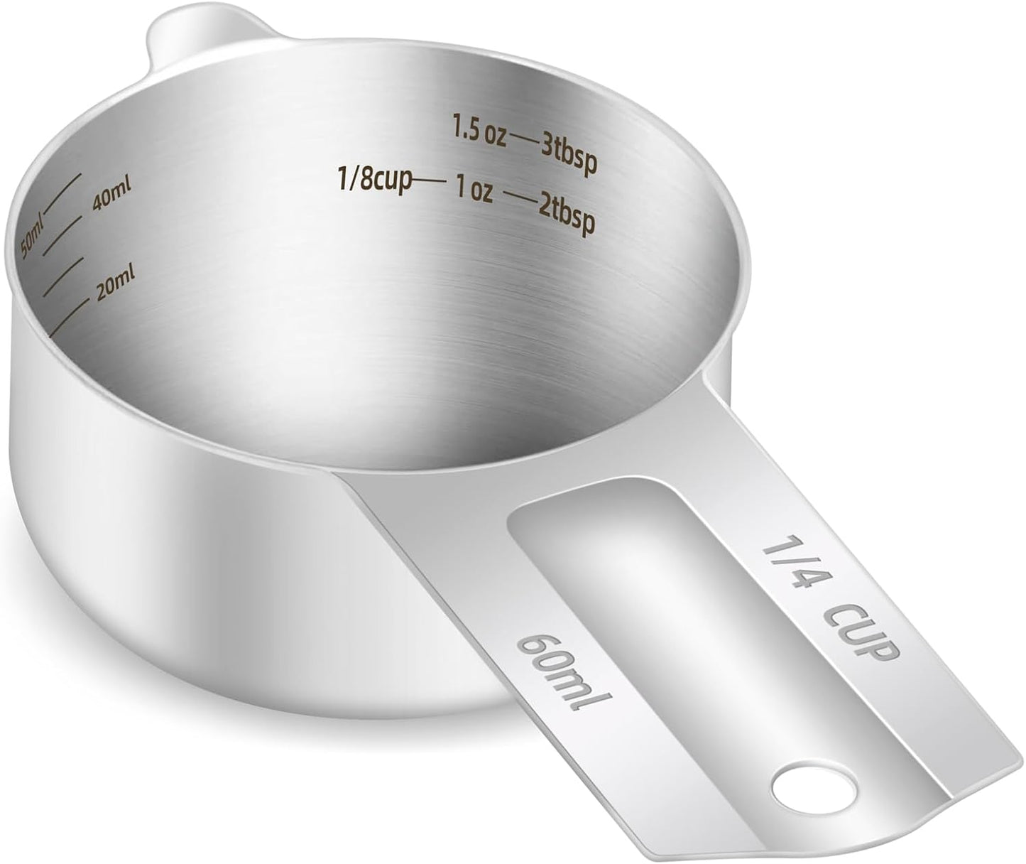 1PCS 1/4Cup (60ml, 2oz) Single Measuring Cup, Etched Inner Scale Stainless Steel Measure Scoop, Metric and US Measurement, Dishwasher Safe