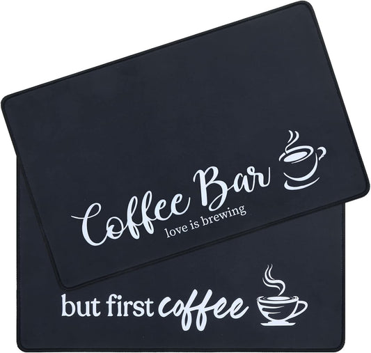 SHACOS Large Coffee Mat 2-Pack 16x24 Inch Absorbent Non Slip Mats for Countertop Bar Accessories Heat Resistant, Black