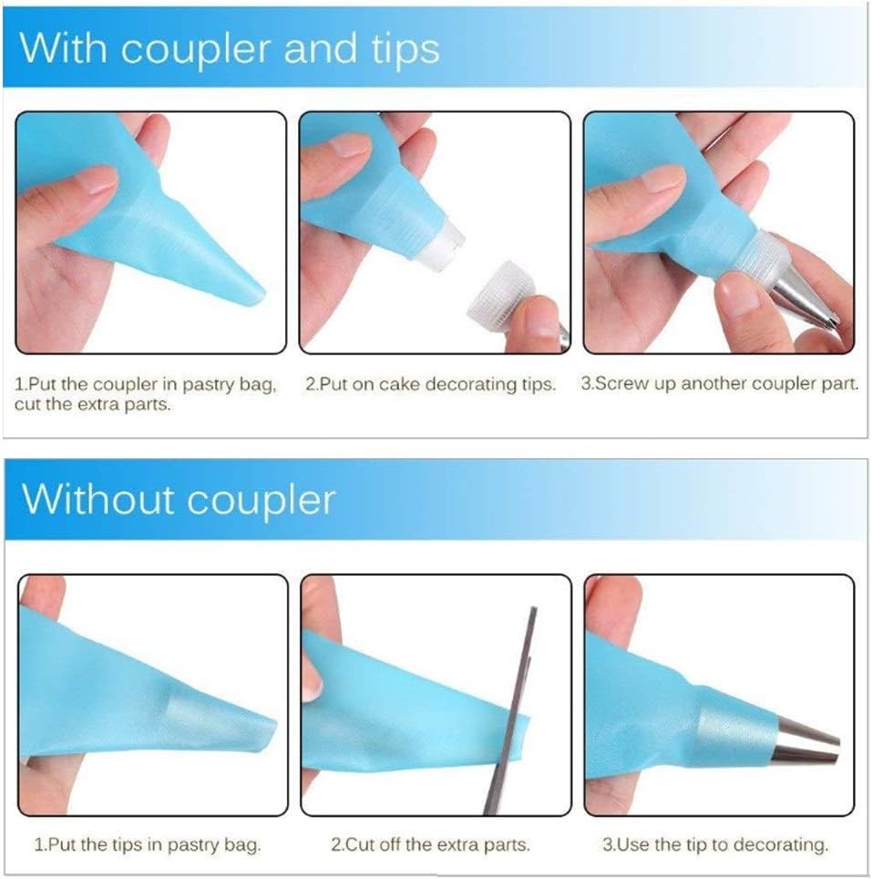 30 Pcs Pastry Piping Bags Set, with 10 PCS (18 Inch) Reusable Silicone Icing Bags,10 Couplers and 10 Frosting Bag Ties for Cake Cupcake Decorating