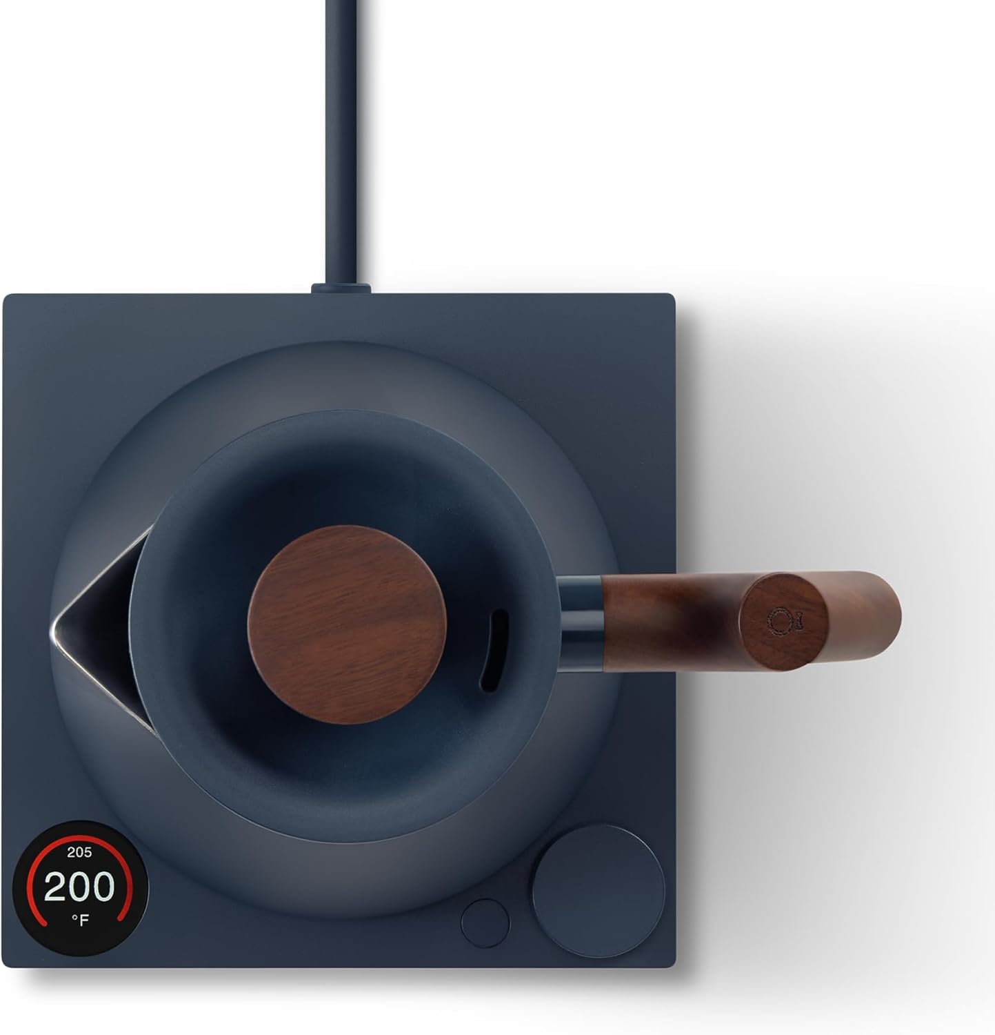 Fellow Corvo EKG Pro Electric Tea Kettle - Quick Heating, Precise Temperature Control Electric Kettle, Scheduling, Built-in Brew Timer for Boiling Water - Stone Blue with Walnut Handle - 0.9 Liter