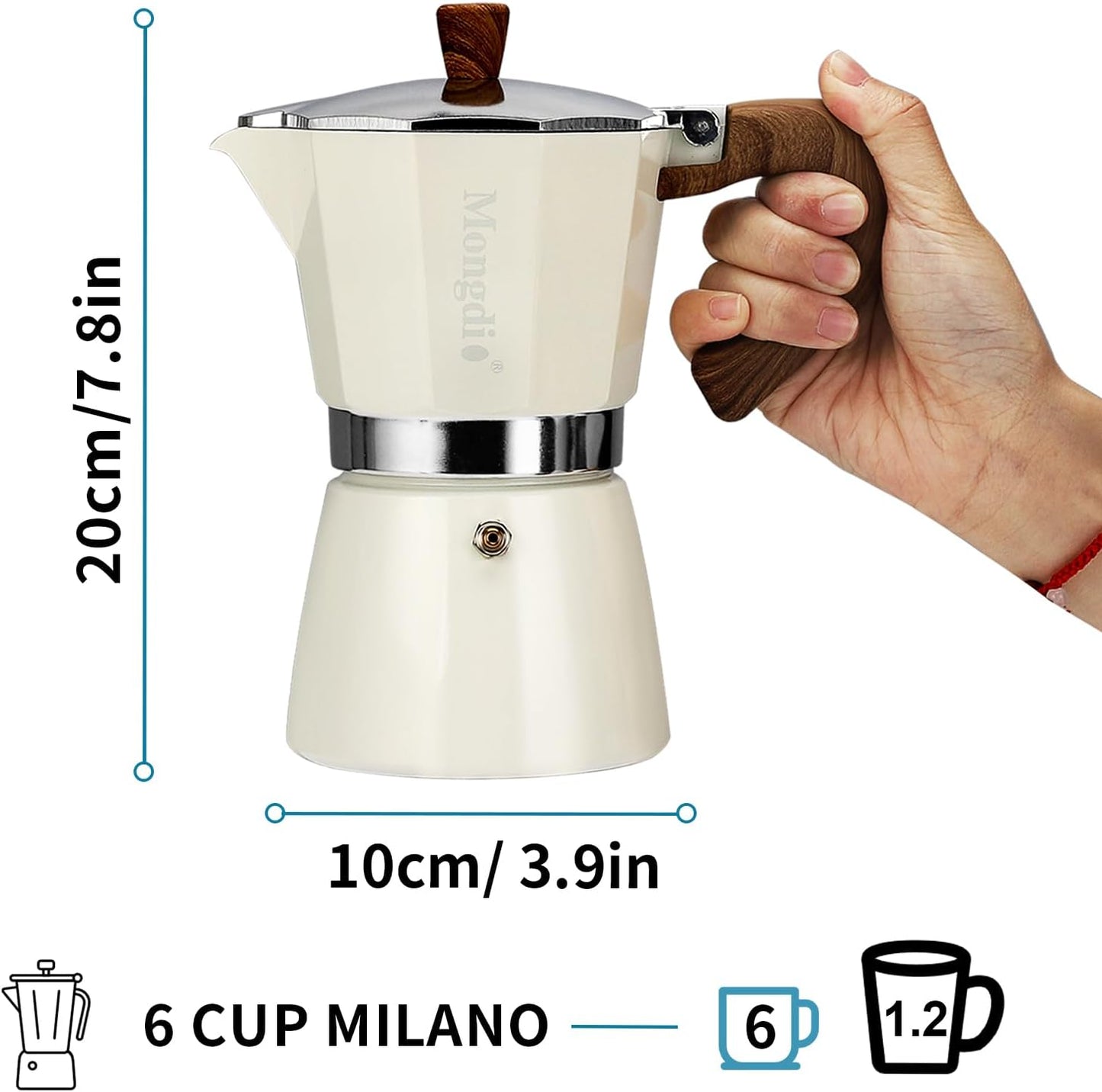 Mongdio Stovetop Espresso Maker Moka Pot, Cuban Coffee Maker Stove top coffee maker Moka Italian Espresso Greca Coffee Maker Brewer Percolator, 6 Espresso Cups, 10 oz - White