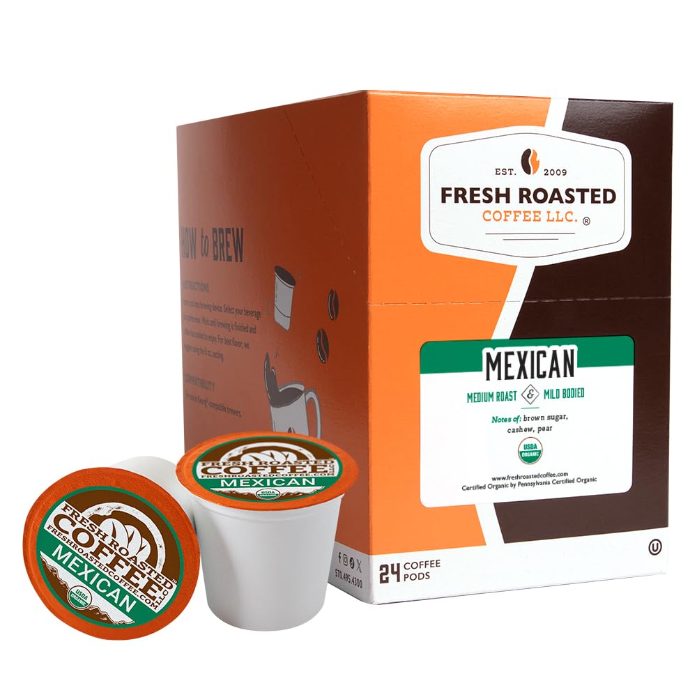 Fresh Roasted Coffee, Organic Mexican | Mold & Myco 3rd Party Tested, USDA Organic, Kosher | Medium Roast 24 Pods for K Cup Brewers