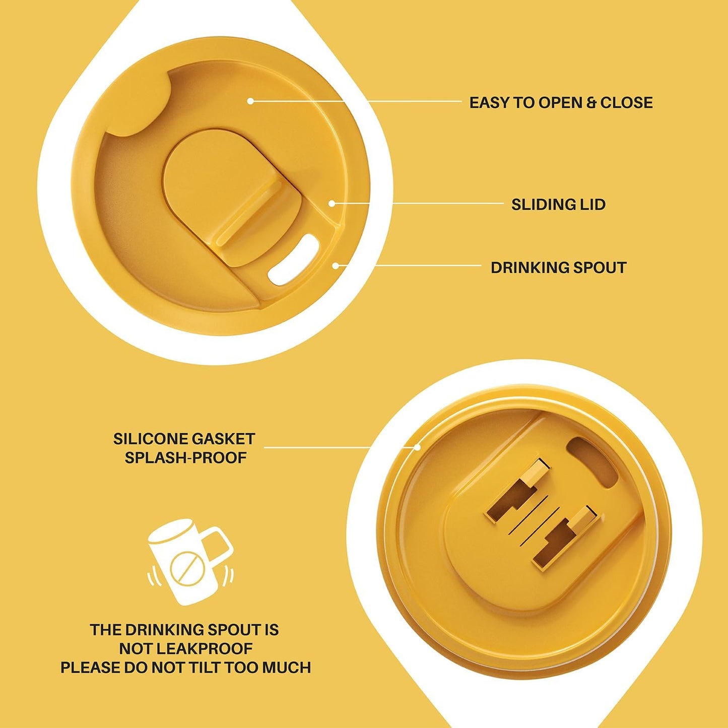 Ideus Vacuum Insulated Coffee Mug, 16oz Reusable Stainless Steel Thermal Double Walled cup with Handle and Slider Lid for Hot & Cold Beverages, BPA Free (Leapord Honey)