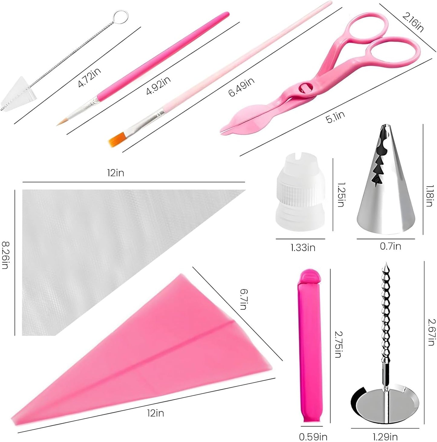 Generic Cake Decorating Kit; 83 Pieces; Pink; Flower Opening; Silicone & Stainless Steel Piping Tips