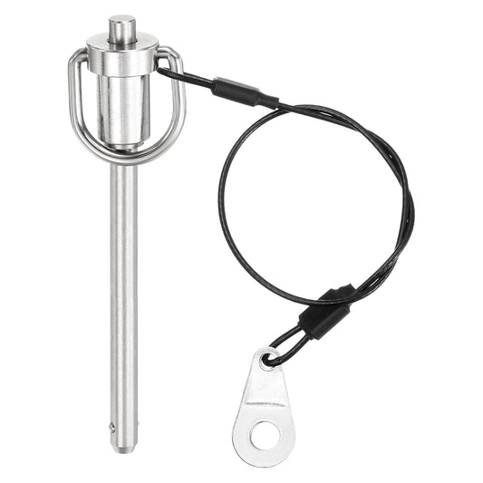 uxcell 1 Pcs Quick Release Pin, 6.3x64mm/1/4" x 2.52"(Dia. x L) Push-Button Ball Locking Pin 304 Stainless Steel Ring Handle Locking Pin with Wire for Audio Bimini Top Marine, Silver